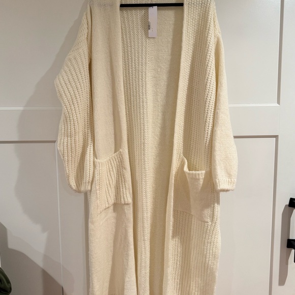 Topshop Sweaters - Topshop Ivory Knit Long‎ Line Open Cardigan